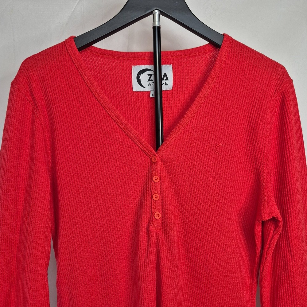 ZYIA Active Womens‎ XL Red Dont Wake Me Thermal Henley Waffle Knit Long Sleeve